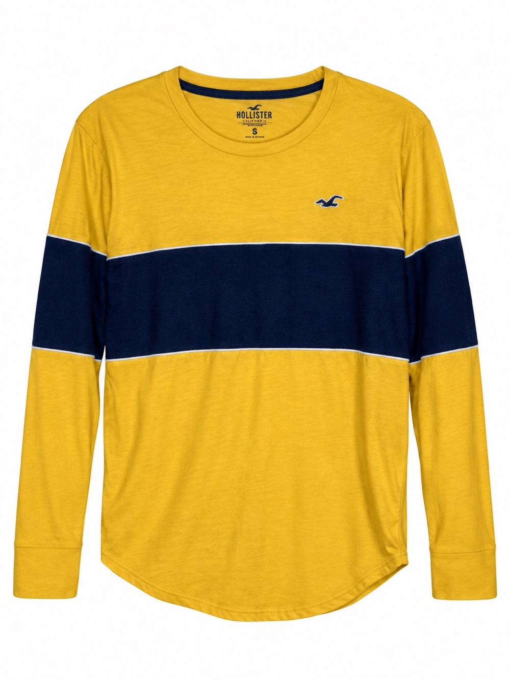 Hollister California Boys Colorblock Long Sleeve Curved Hem Tee Size Small